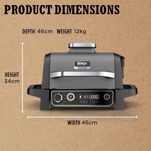 Ninja Woodfire Electric BBQ Grill & Smoker, 7-in-1 Outdoor Grill & Air Fryer, Roast, Bake, Dehydrate, Uses Woodfire Pellets, Weather Resistant, Non-Stick, Portable, Electric, Grey/Black, OG701UK