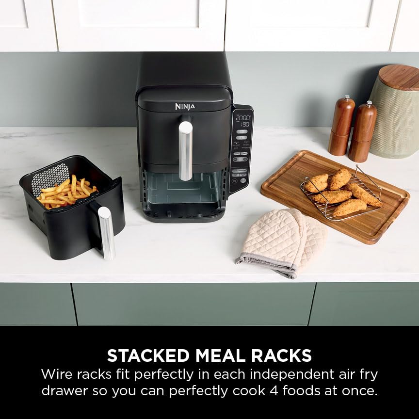 Ninja Double Stack Air Fryer, Vertical Dual Drawer Air Fryer with 4 cooking levels, 2 Drawers and 2 Racks, Space Saving Design, 7.6L Capacity, 6 Cooking Functions, 6 Portions, Black SL300UK