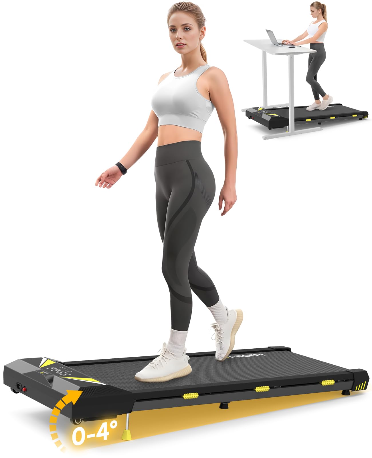 Walking Pad with Incline, 2.5HP Under Desk Treadmills for Home and Office, Portable Treadmill with LED Display, APP Remote Control