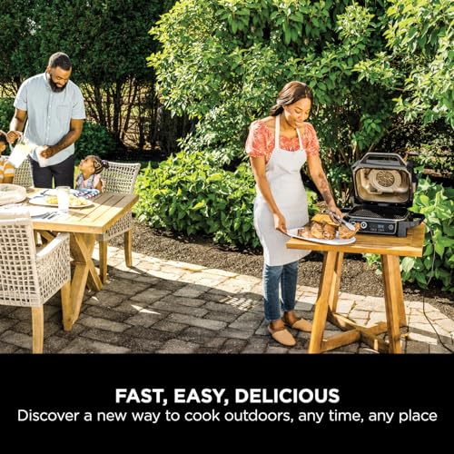 Ninja Woodfire Electric BBQ Grill & Smoker, 7-in-1 Outdoor Grill & Air Fryer, Roast, Bake, Dehydrate, Uses Woodfire Pellets, Weather Resistant, Non-Stick, Portable, Electric, Grey/Black, OG701UK