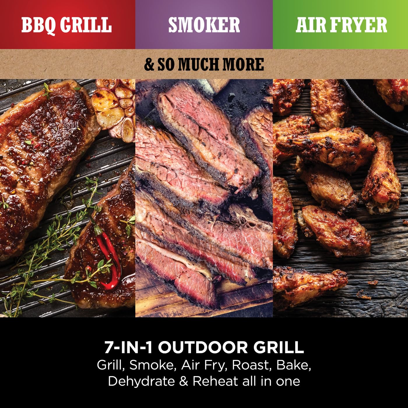 Ninja Woodfire Electric BBQ Grill & Smoker, 7-in-1 Outdoor Grill & Air Fryer, Roast, Bake, Dehydrate, Uses Woodfire Pellets, Weather Resistant, Non-Stick, Portable, Electric, Grey/Black, OG701UK