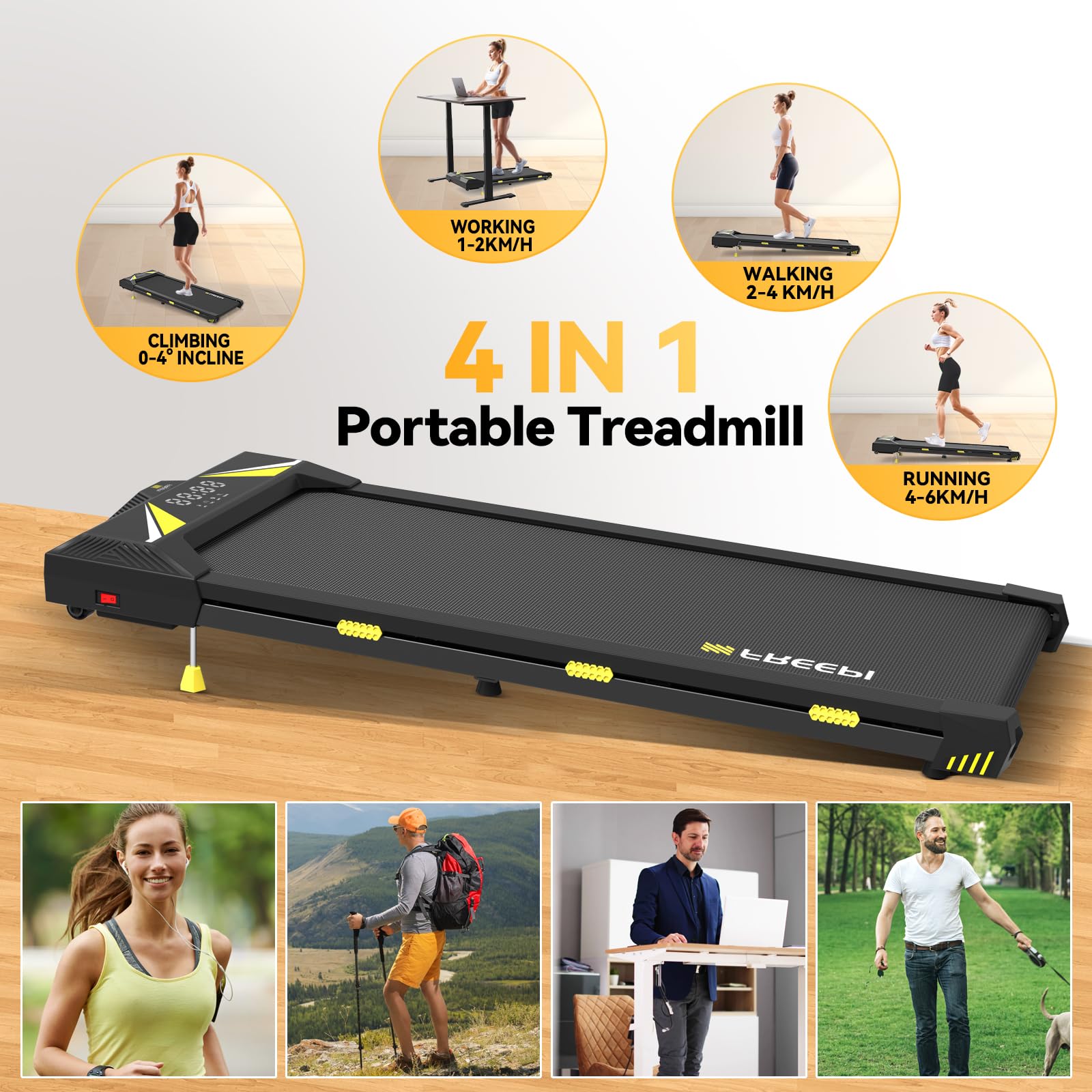 Walking Pad with Incline, 2.5HP Under Desk Treadmills for Home and Office, Portable Treadmill with LED Display, APP Remote Control