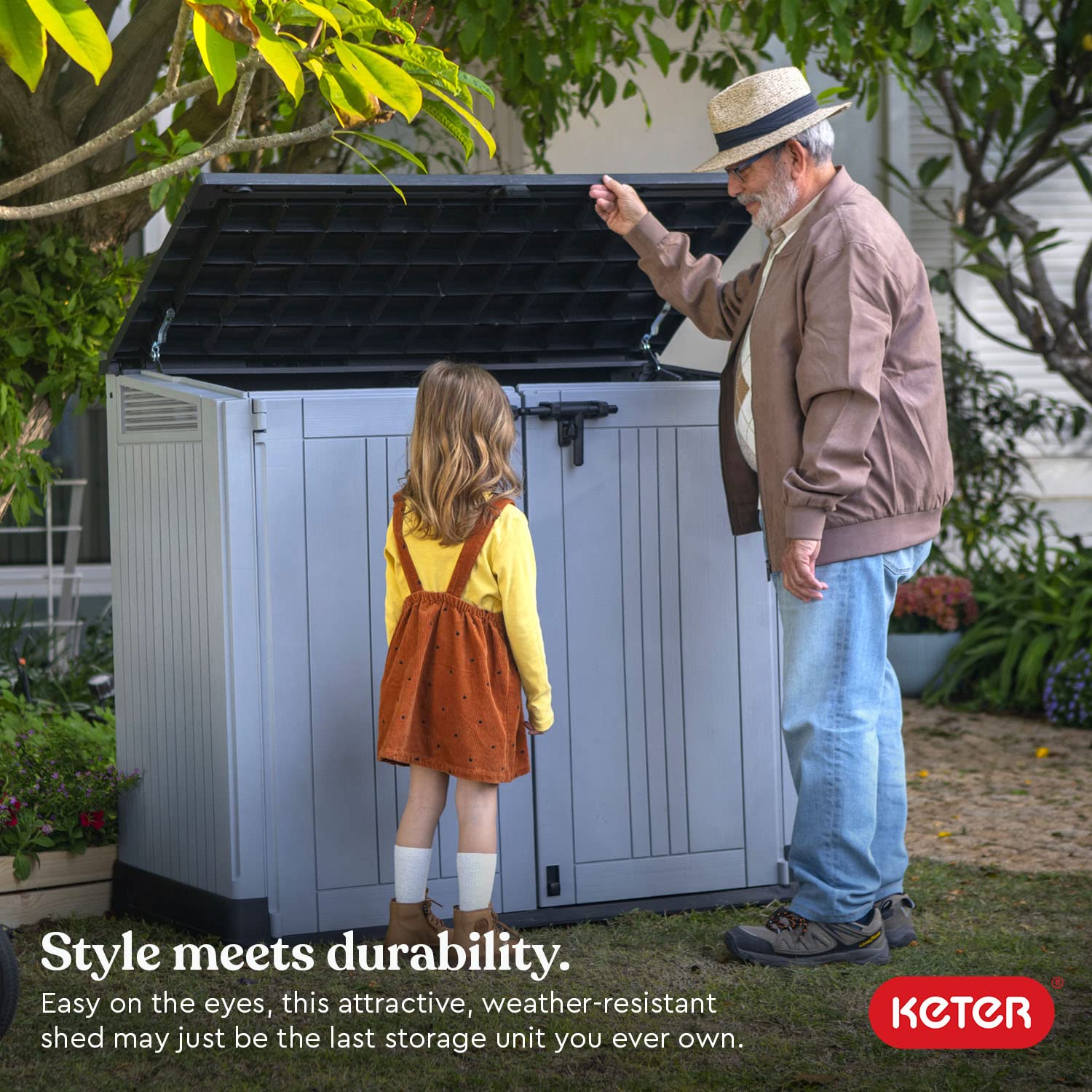 Keter Store-It-Out Prime 4.3 x 3.7 ft. Outdoor Resin Storage Shed with Easy Lift Hinges, Perfect for Yard Tools, Pool Toys and Garden Accessories, Grey