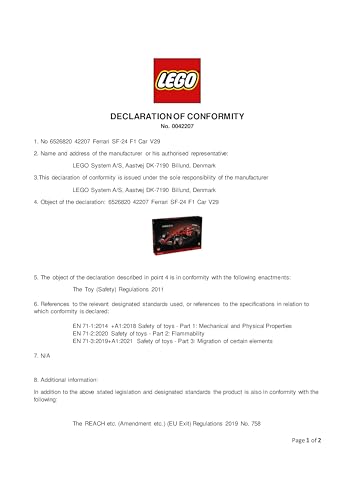 LEGO Technic Ferrari SF-24 F1 Car Model - Collectible Gift for Father's Day - Formula One Building Set with 1:8 Scale V6 Engine, Gear Box, Steering & DRS - 42207