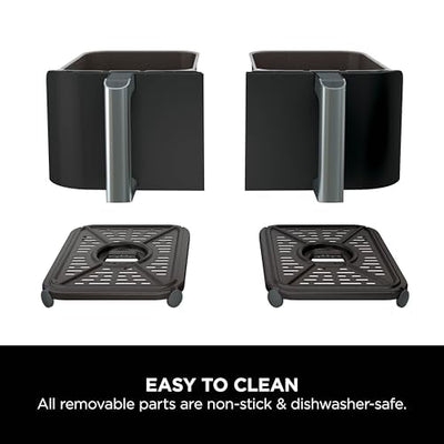 Ninja Foodi Dual Zone Digital Air Fryer, 2 Drawers, 7.6L, 4-in-1, Uses No Oil, Air Fry, Max Crisp, Roast, Reheat, Non-Stick, Dishwasher Safe Baskets and Crisper Plates, Black AF200UK