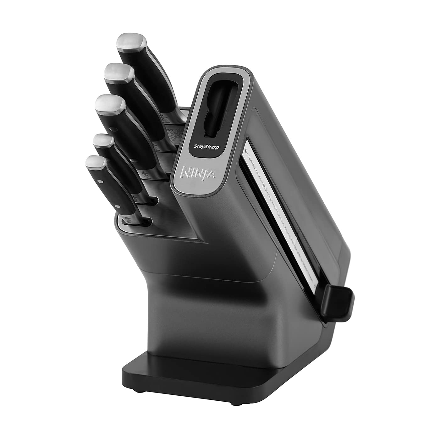 Ninja Foodi StaySharp Knife Block with Integrated Sharpener, 5-Piece Knife Set includes Chef, Bread, Slicing, Utility, Paring Knives, Stainless Steel K32005UK, Black