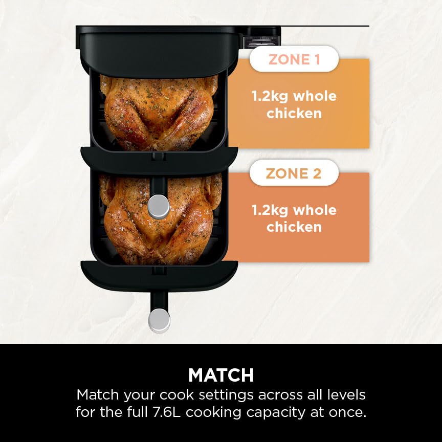 Ninja Double Stack Air Fryer, Vertical Dual Drawer Air Fryer with 4 cooking levels, 2 Drawers and 2 Racks, Space Saving Design, 7.6L Capacity, 6 Cooking Functions, 6 Portions, Black SL300UK