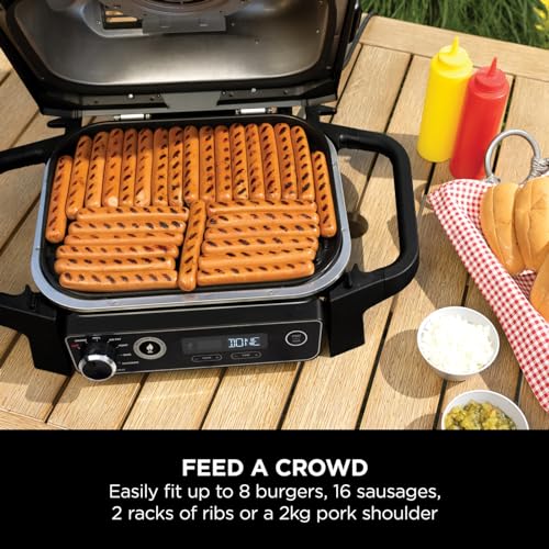 Ninja Woodfire Electric BBQ Grill & Smoker, 7-in-1 Outdoor Grill & Air Fryer, Roast, Bake, Dehydrate, Uses Woodfire Pellets, Weather Resistant, Non-Stick, Portable, Electric, Grey/Black, OG701UK