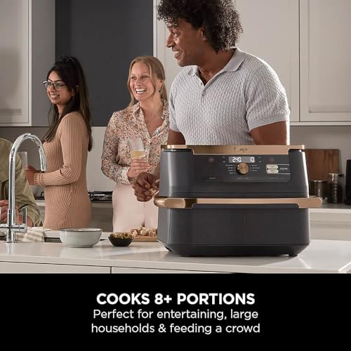 Ninja Foodi FlexDrawer Air Fryer, Dual Zone with Removable Divider, Large 10.4L Drawer, 7-in-1, Air-Fryer, Air Fry, Roast, Bake, Crisp, Non-Stick Dishwasher Safe Parts, Black and Copper, AF500UKCP