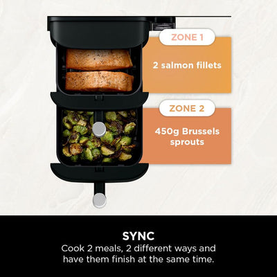 Ninja Double Stack Air Fryer, Vertical Dual Drawer Air Fryer with 4 cooking levels, 2 Drawers and 2 Racks, Space Saving Design, 7.6L Capacity, 6 Cooking Functions, 6 Portions, Black SL300UK