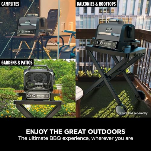 Ninja Woodfire Electric BBQ Grill & Smoker, 7-in-1 Outdoor Grill & Air Fryer, Roast, Bake, Dehydrate, Uses Woodfire Pellets, Weather Resistant, Non-Stick, Portable, Electric, Grey/Black, OG701UK