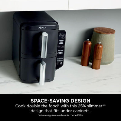 Ninja Double Stack Air Fryer, Vertical Dual Drawer Air Fryer with 4 cooking levels, 2 Drawers and 2 Racks, Space Saving Design, 7.6L Capacity, 6 Cooking Functions, 6 Portions, Black SL300UK