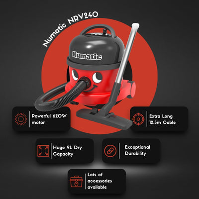 Numatic NRV240-11 Henry Vacuum Cleaner 620W 9L Commercial Dry Red - 3 Years Warranty - 2025 Model -