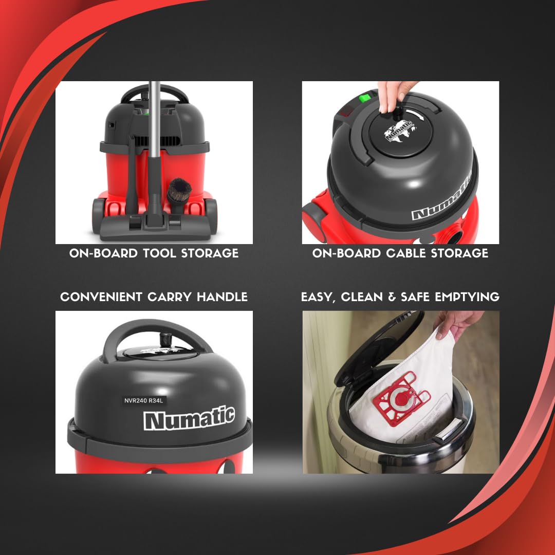Numatic NRV240-11 Henry Vacuum Cleaner 620W 9L Commercial Dry Red - 3 Years Warranty - 2025 Model -