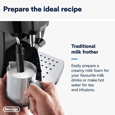 De'Longhi Magnifica ECAM222.20.B, Automatic Coffee Machine with Milk Nozzle, Bean to Cup Espresso Machine with 4 One-Touch Recipes, Soft-Touch Control Panel, 1450W, Black