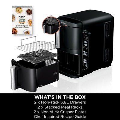 Ninja Double Stack Air Fryer, Vertical Dual Drawer Air Fryer with 4 cooking levels, 2 Drawers and 2 Racks, Space Saving Design, 7.6L Capacity, 6 Cooking Functions, 6 Portions, Black SL300UK