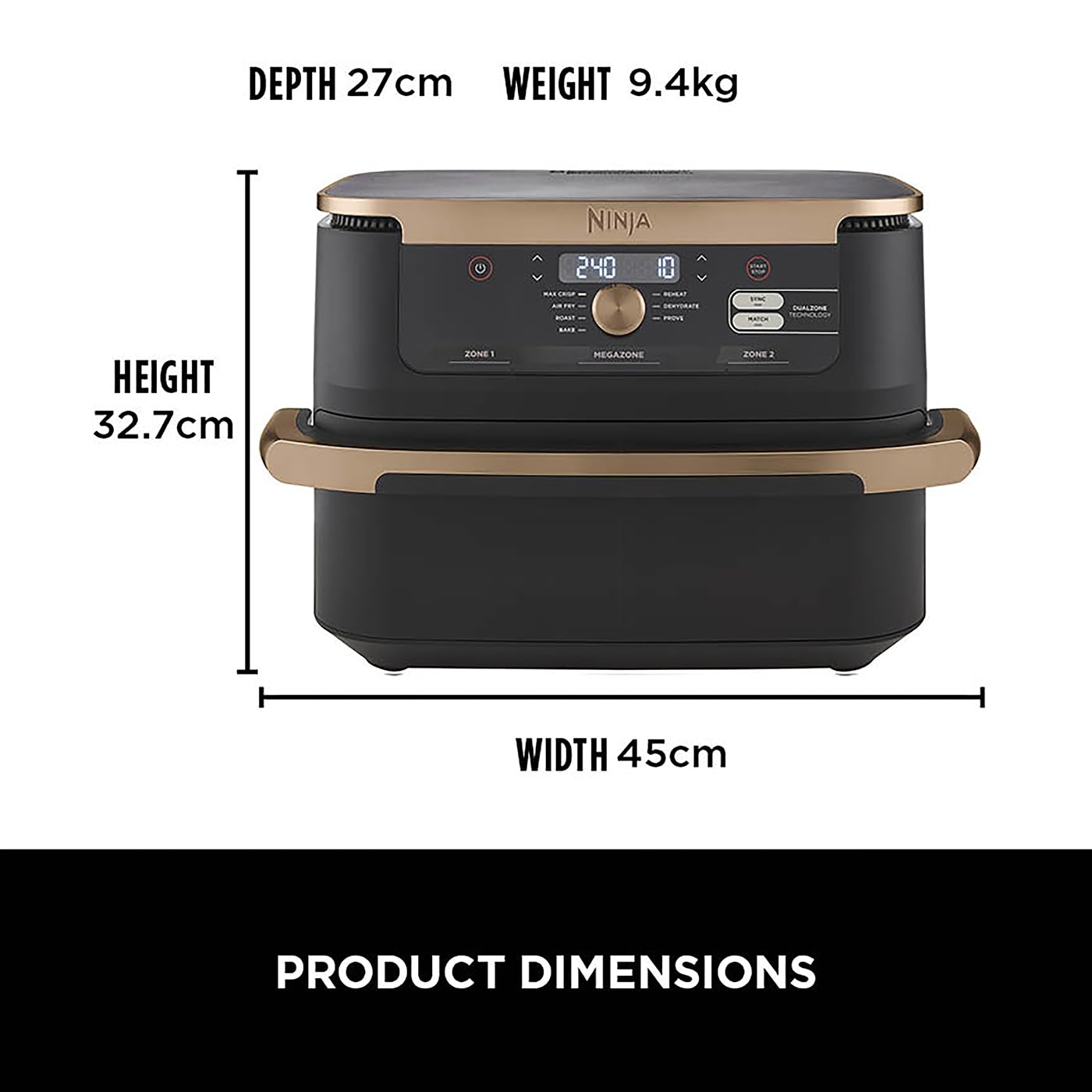 Ninja Foodi FlexDrawer Air Fryer, Dual Zone with Removable Divider, Large 10.4L Drawer, 7-in-1, Air-Fryer, Air Fry, Roast, Bake, Crisp, Non-Stick Dishwasher Safe Parts, Black and Copper, AF500UKCP