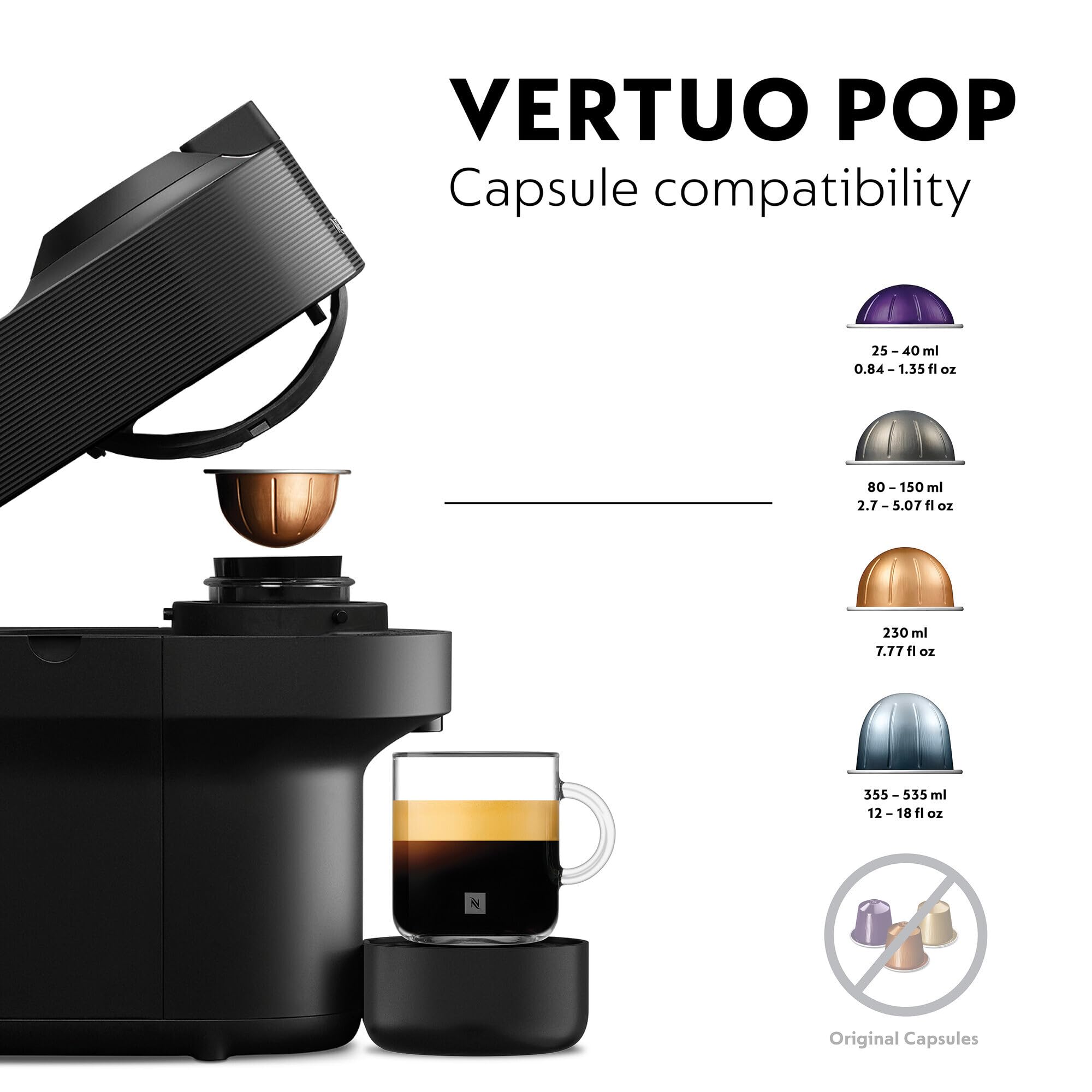 Nespresso ENV90.B Vertuo Pop Automatic Pod coffee machine for Americano, Decaf, Espresso by Magimix in Liquorice Black