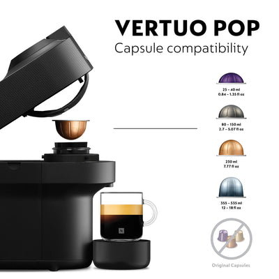 Nespresso ENV90.B Vertuo Pop Automatic Pod coffee machine for Americano, Decaf, Espresso by Magimix in Liquorice Black