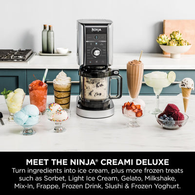 Ninja CREAMi Deluxe Ice Cream Maker & Frozen Dessert Maker with 3 Tubs, 10 Functions, Makes Ice Cream, Gelato, Sorbet, Frozen Yoghurt, Milkshakes, Slushi & More, 2-in-1 Flavour Option, Silver, NC501UK