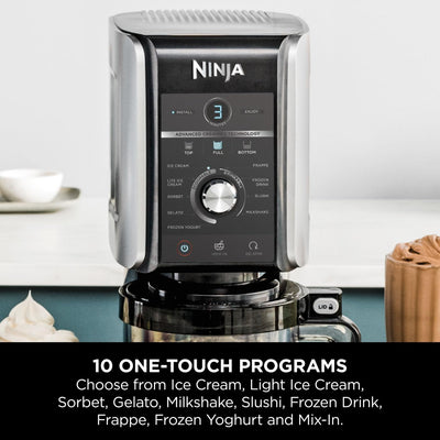 Ninja CREAMi Deluxe Ice Cream Maker & Frozen Dessert Maker with 3 Tubs, 10 Functions, Makes Ice Cream, Gelato, Sorbet, Frozen Yoghurt, Milkshakes, Slushi & More, 2-in-1 Flavour Option, Silver, NC501UK