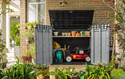 Keter Store It Out Max garden box, garbage can, appliance box, shed for 2 x 240 liter garbage cans.