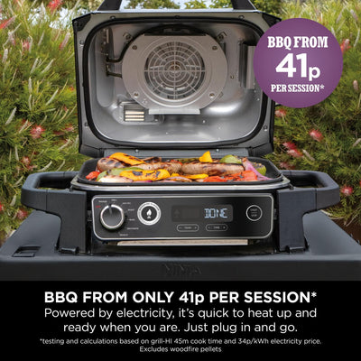 Ninja Woodfire Electric BBQ Grill & Smoker, 7-in-1 Outdoor Grill & Air Fryer, Roast, Bake, Dehydrate, Uses Woodfire Pellets, Weather Resistant, Non-Stick, Portable, Electric, Grey/Black, OG701UK