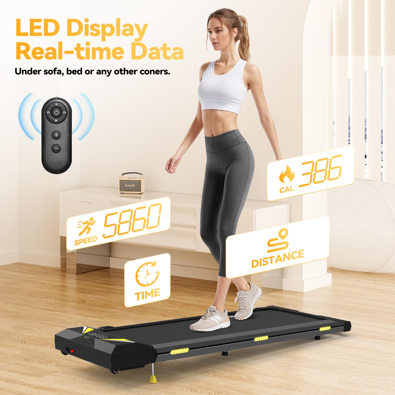 Walking Pad with Incline, 2.5HP Under Desk Treadmills for Home and Office, Portable Treadmill with LED Display, APP Remote Control