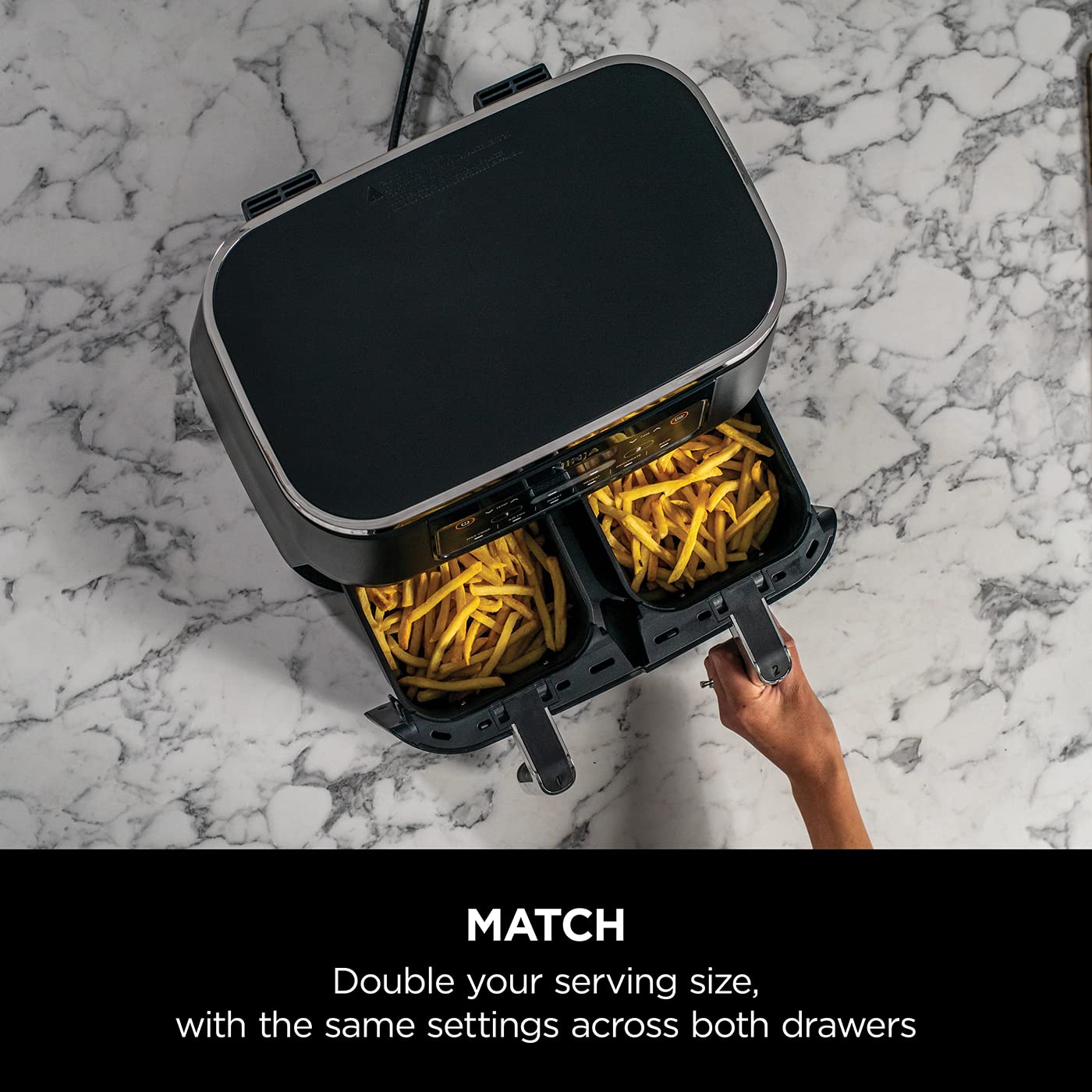 Ninja Foodi Dual Zone Digital Air Fryer, 2 Drawers, 7.6L, 6-in-1, Uses No Oil, Air Fry, Max Crisp, Roast, Bake, Reheat, Dehydrate, Cooks 4-6 Portions, Non-Stick, Dishwasher Safe Baskets, Black AF300UK