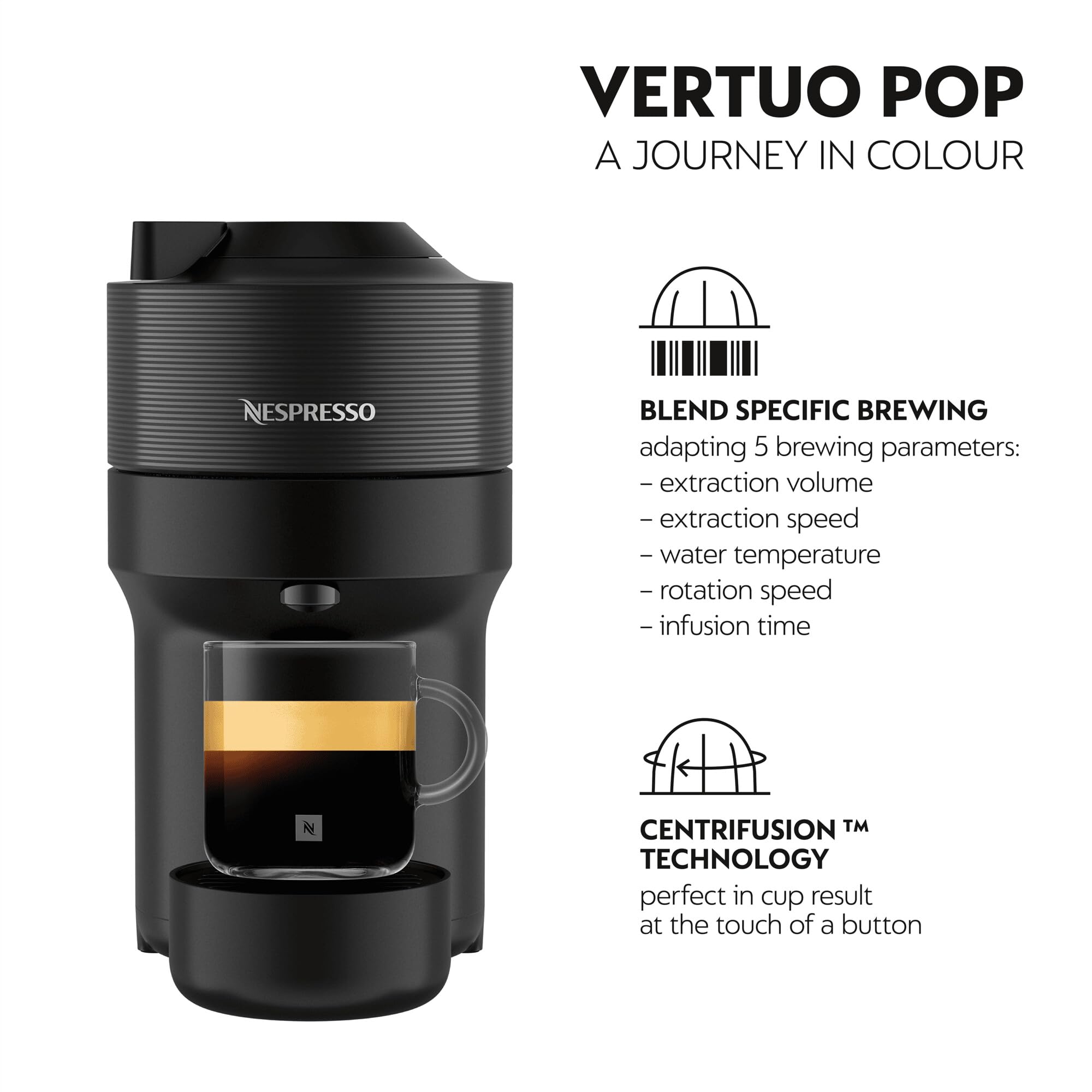 Nespresso ENV90.B Vertuo Pop Automatic Pod coffee machine for Americano, Decaf, Espresso by Magimix in Liquorice Black