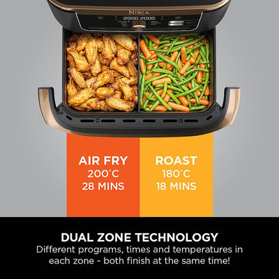 Ninja Foodi FlexDrawer Air Fryer, Dual Zone with Removable Divider, Large 10.4L Drawer, 7-in-1, Air-Fryer, Air Fry, Roast, Bake, Crisp, Non-Stick Dishwasher Safe Parts, Black and Copper, AF500UKCP