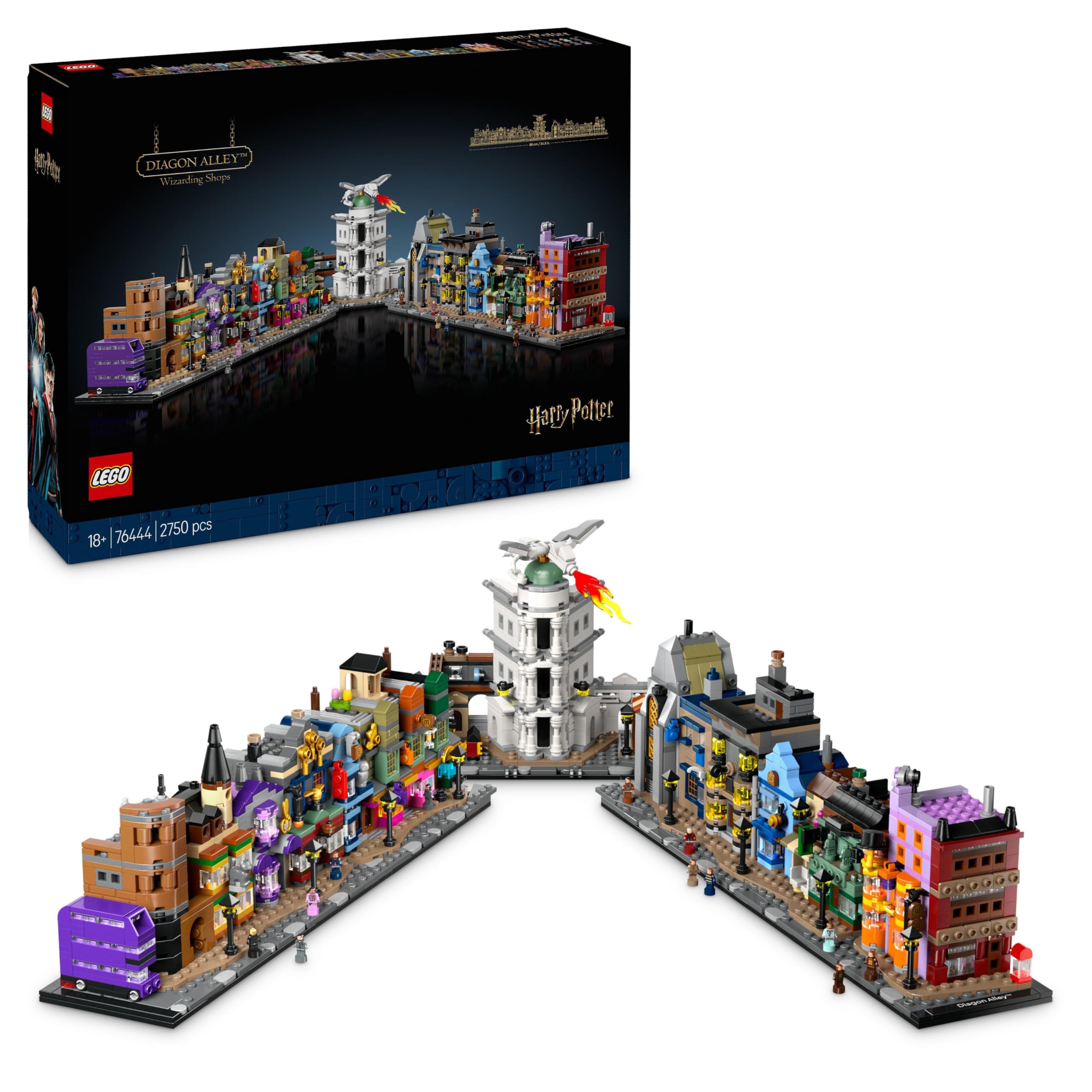 LEGO Harry Potter Diagon Alley Wizarding Shops Building Set for Adults - Collectible Gift for Father's Day - Display Model incl. Microscale Stores & 12 Microfigures 76444