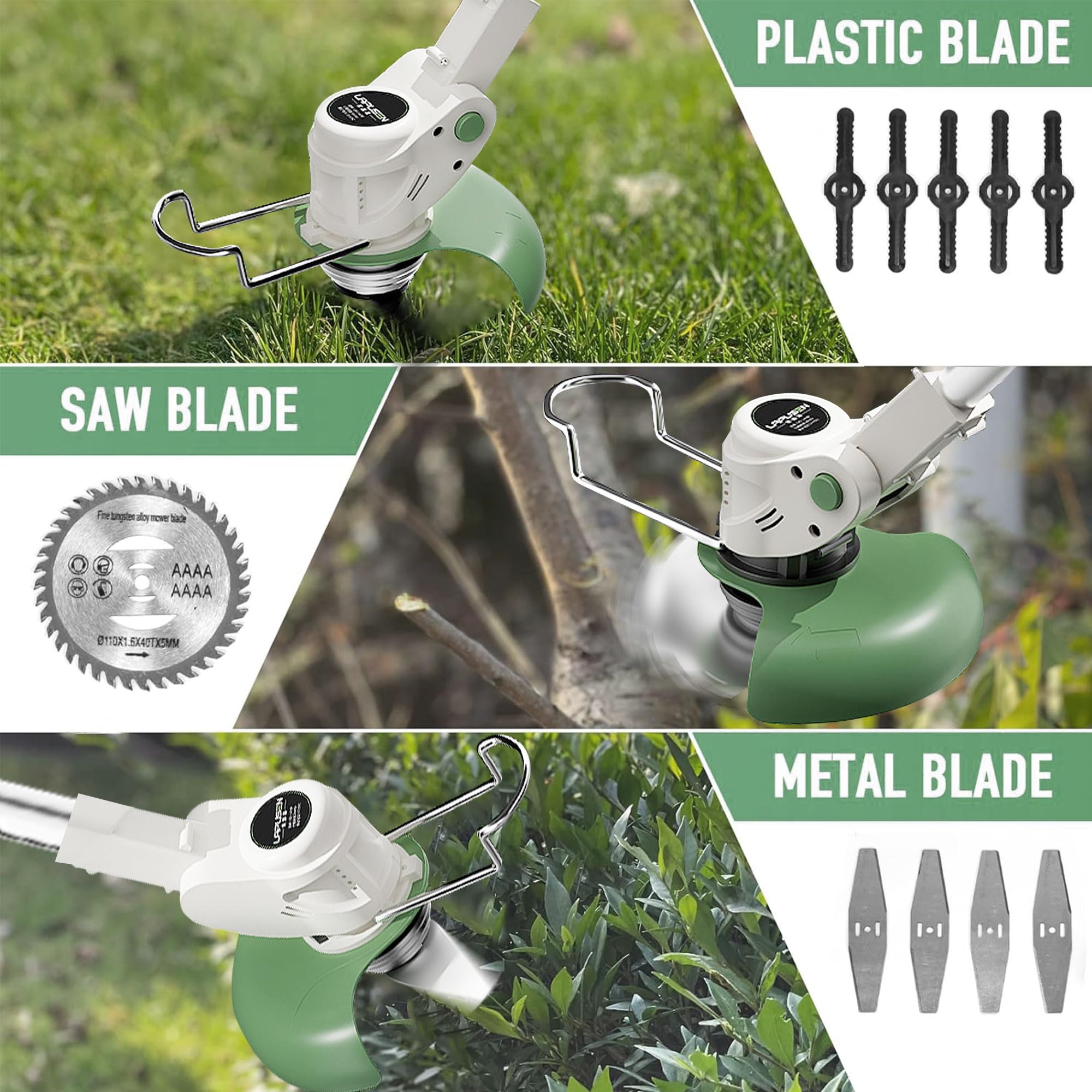 Metal Blade Cordless Strimmer 21v Grass Trimmers With 1 Pruning Shears 16 Blades 15cm Cutting Diameter Cordless Strimmer For Lawn Trimmingtwigsbrush Cuttingsuitable For Light Work