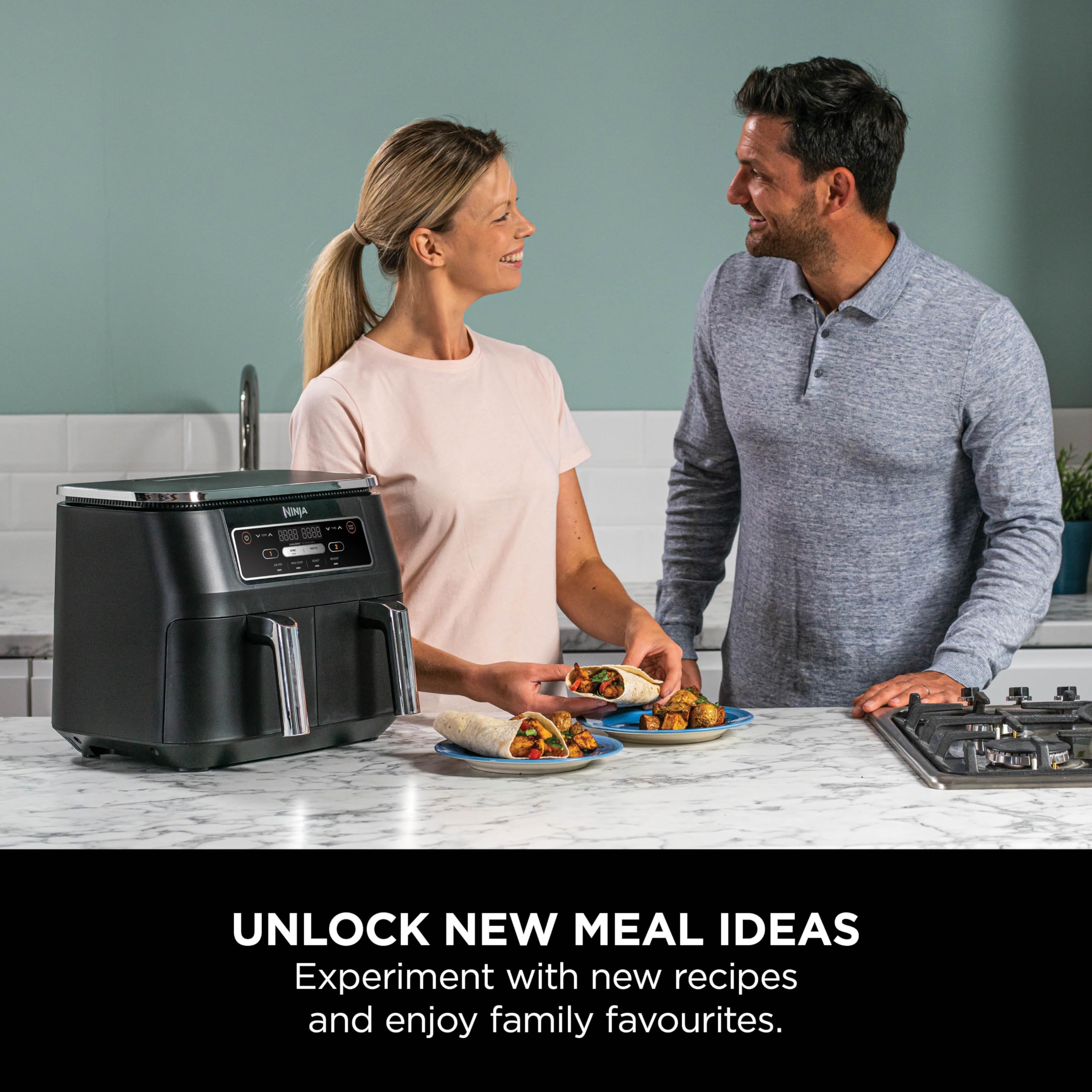 Ninja Foodi Dual Zone Digital Air Fryer, 2 Drawers, 7.6L, 4-in-1, Uses No Oil, Air Fry, Max Crisp, Roast, Reheat, Non-Stick, Dishwasher Safe Baskets and Crisper Plates, Black AF200UK