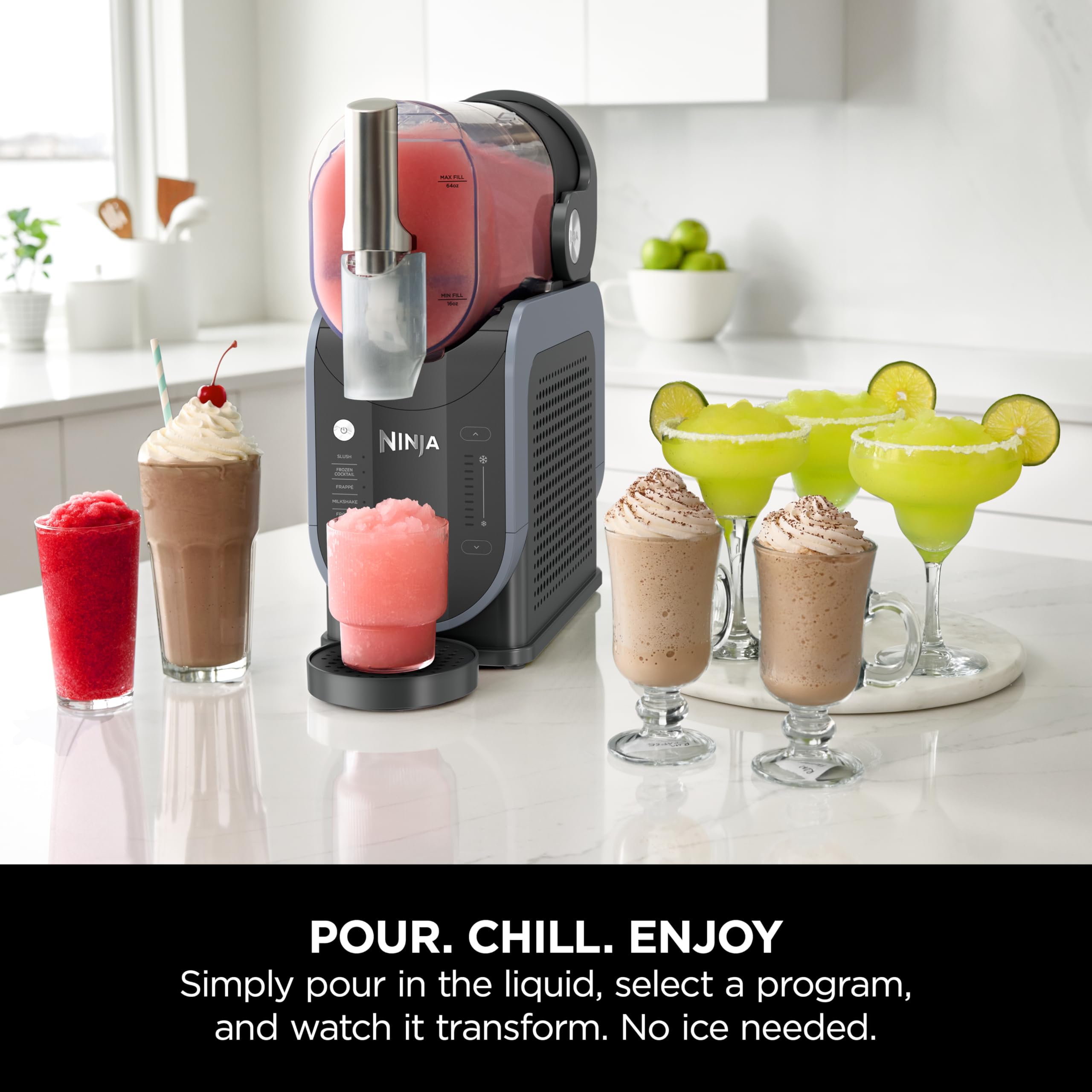 Ninja SLUSHi Frozen Drinks Maker, Create Slush, Frozen Cocktails, Frappe, Milkshakes & Frozen Juice, No Ice or Preperation Needed, WhisperChill Technology, 1.9l Capacity, Blue & Grey FS301UK