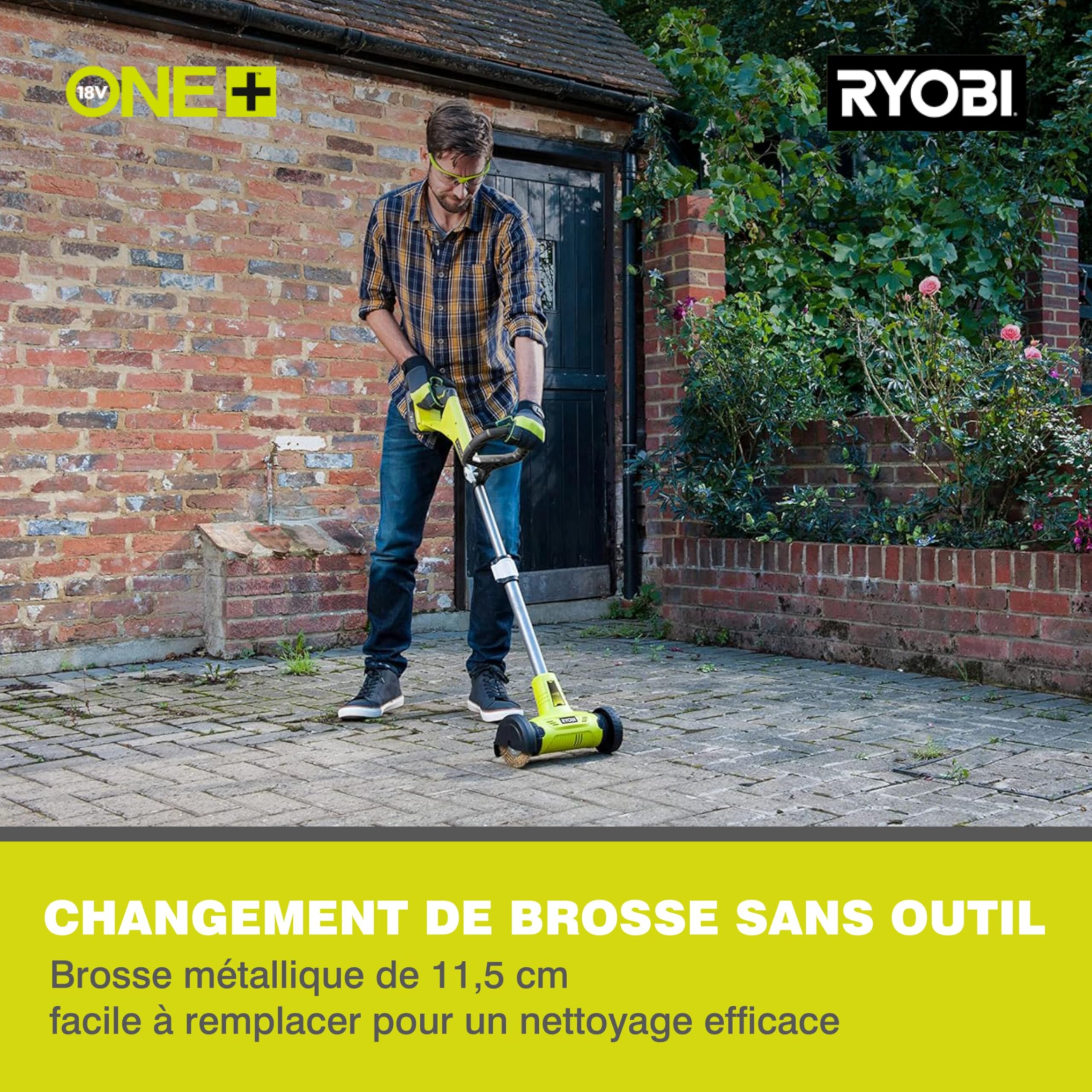 Ryobi RY18PCA-0 18V ONE+ Patio Cleaner with Wire Brush (Bare Tool), Hyper Green