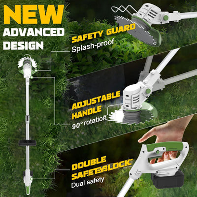 Metal Blade Cordless Strimmer 21v Grass Trimmers With 1 Pruning Shears 16 Blades 15cm Cutting Diameter Cordless Strimmer For Lawn Trimmingtwigsbrush Cuttingsuitable For Light Work