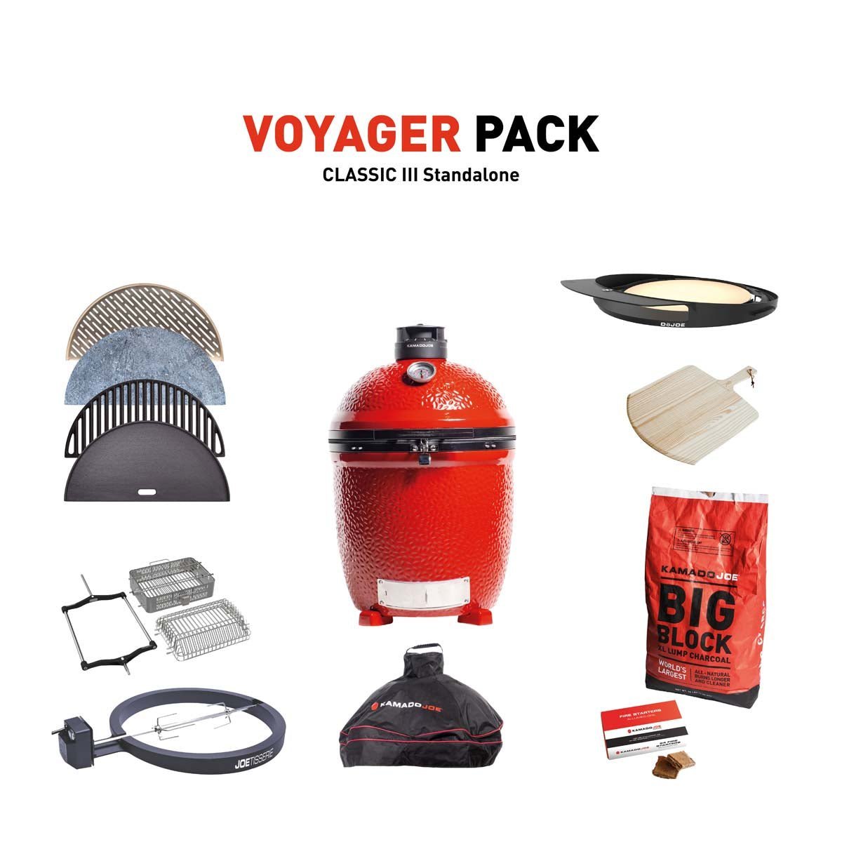 Kamado Joe Classic III Stand Alone Charcoal Grill With Voyager Pack